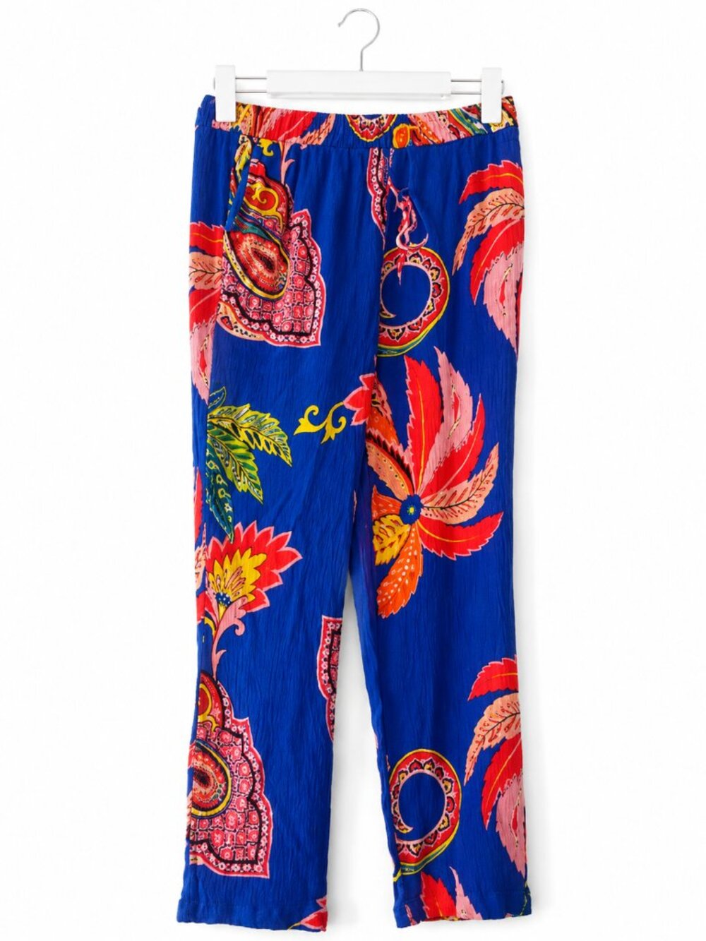 Boden Blue Tropical Paisley Crinkle Tapered Pull On Pants Sz 6